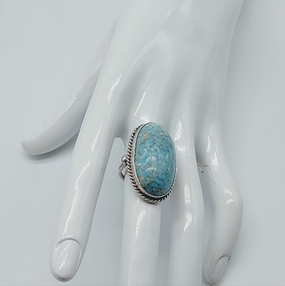 Vintage Sterling Silver Turquoise Hubbell Glass Ring - Picture 5 of 13